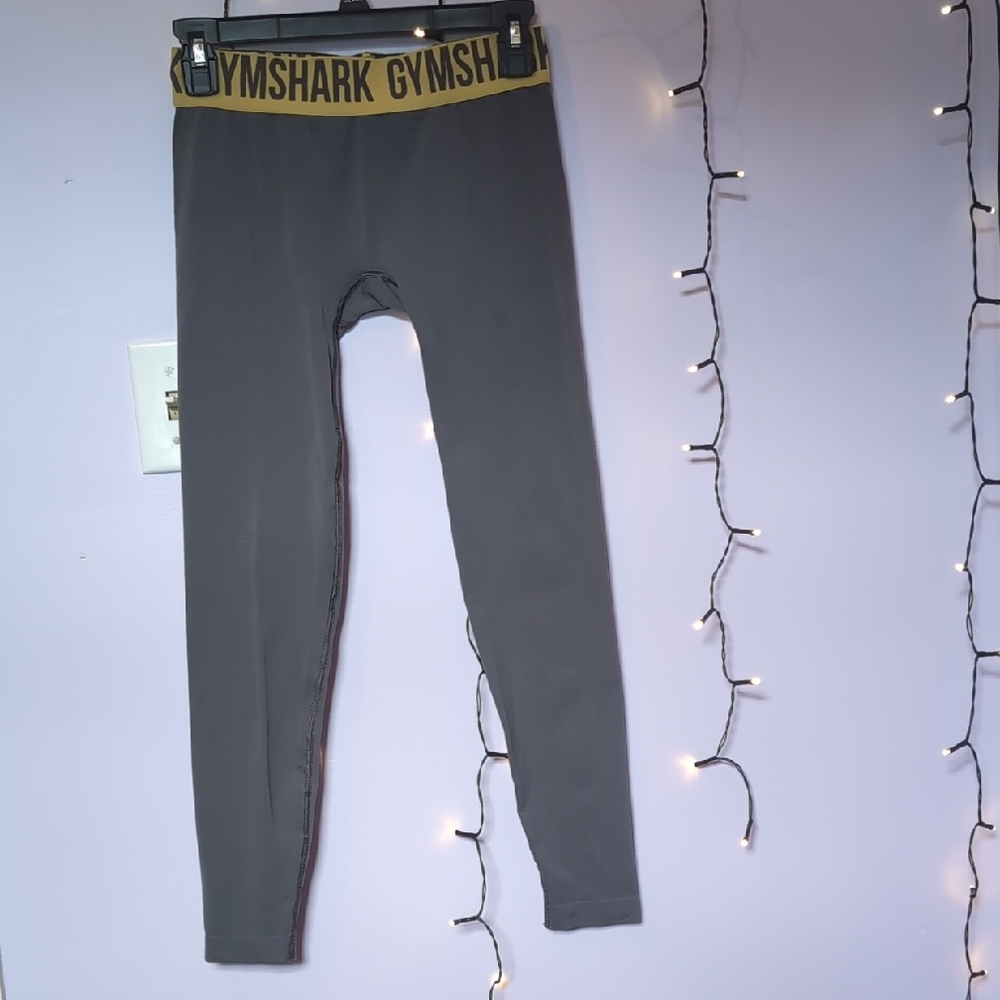 Gymshark Charcoal Leggings with Mustard Waistband